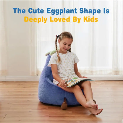 Bean Bag Chair for Kids, Toddler Reading Comfy Sofa with Washable Soft Faux Rabbit Plush Cover, Kids Eggplant Bean Bag Chair fo