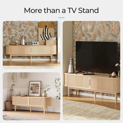 Modern Farmhouse TV Stand Entertainment Center With Storage Cabinets