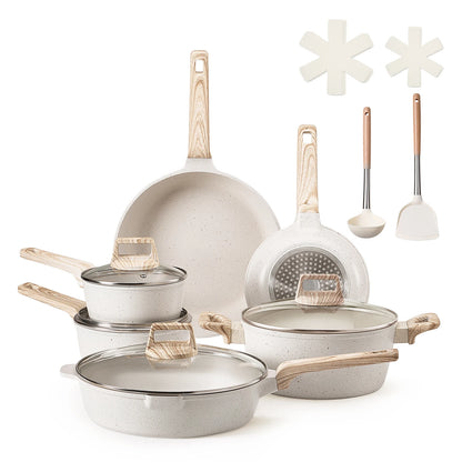 SucceBuy 17 Piece Pots and Pans Set Granite Nonstick Cookware Set Induction Cookwares Kitchen RV Cooking Sets with Pan Protector