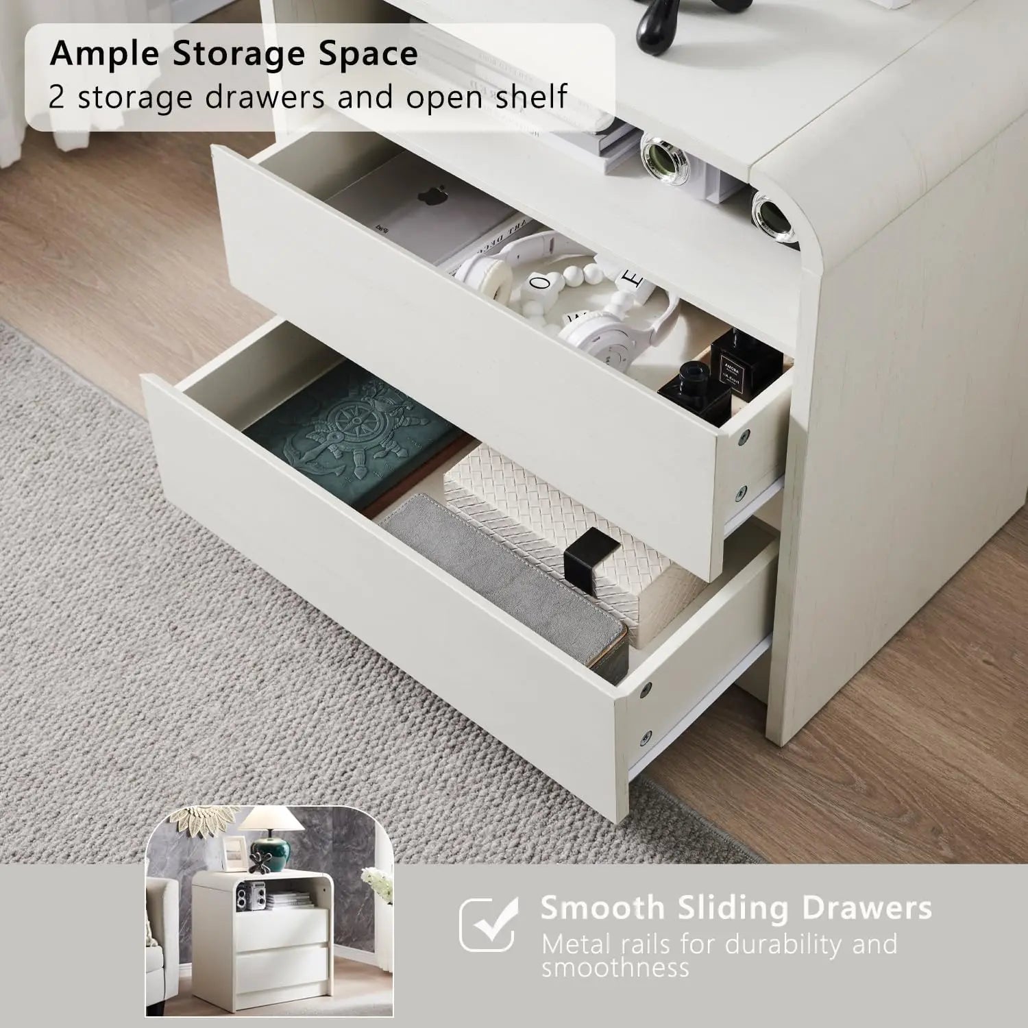 GYROOR Modern Nightstand With Charging Station And Storage Drawers