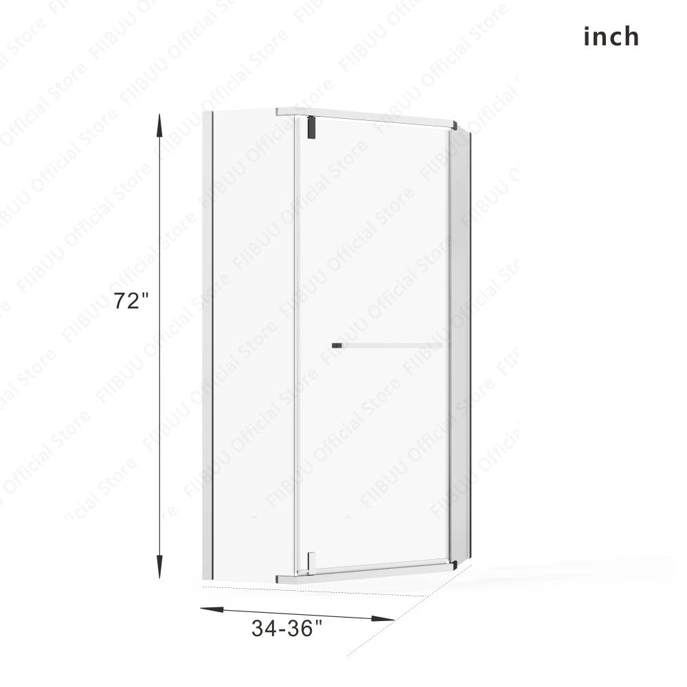 FIIBUU FramelessShowerDoor Neo Angle Shower Door TemperedGlass Enclosure System Premium