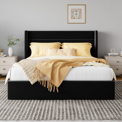 HOOMIC Lift Up Storage Bed With Wingback Headboard Hydraulic Lift