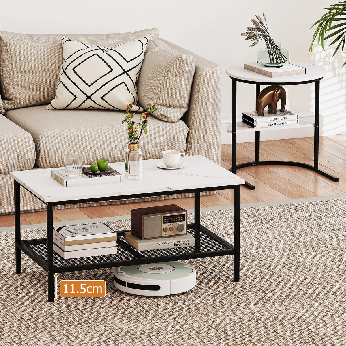 HOMASIS Two Tier Coffee Table Set With Storage Shelves