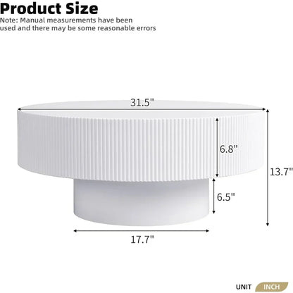 BestsellerRound Coffee Table for Living Room, Modern Wood Drum Center Table, Minimalist Fluted End Table with Sturdy Base, White