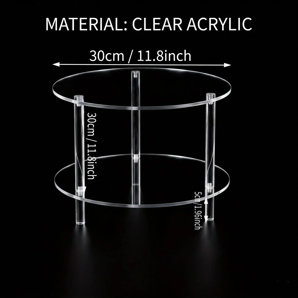 Modern Round Acrylic End Table - Crystal Clear Nightstand with Storage Shelf - 2-Tier Small Coffee Table for Living Room, Bedroo