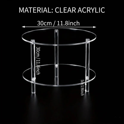 Modern Round Acrylic End Table - Crystal Clear Nightstand with Storage Shelf - 2-Tier Small Coffee Table for Living Room, Bedroo