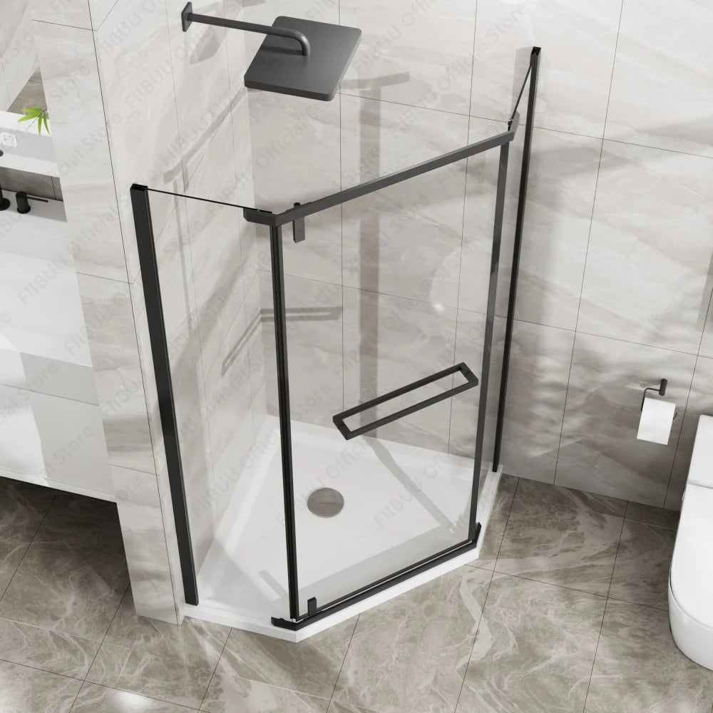 FIIBUU FramelessShowerDoor Neo Angle Shower Door TemperedGlass Enclosure System Premium