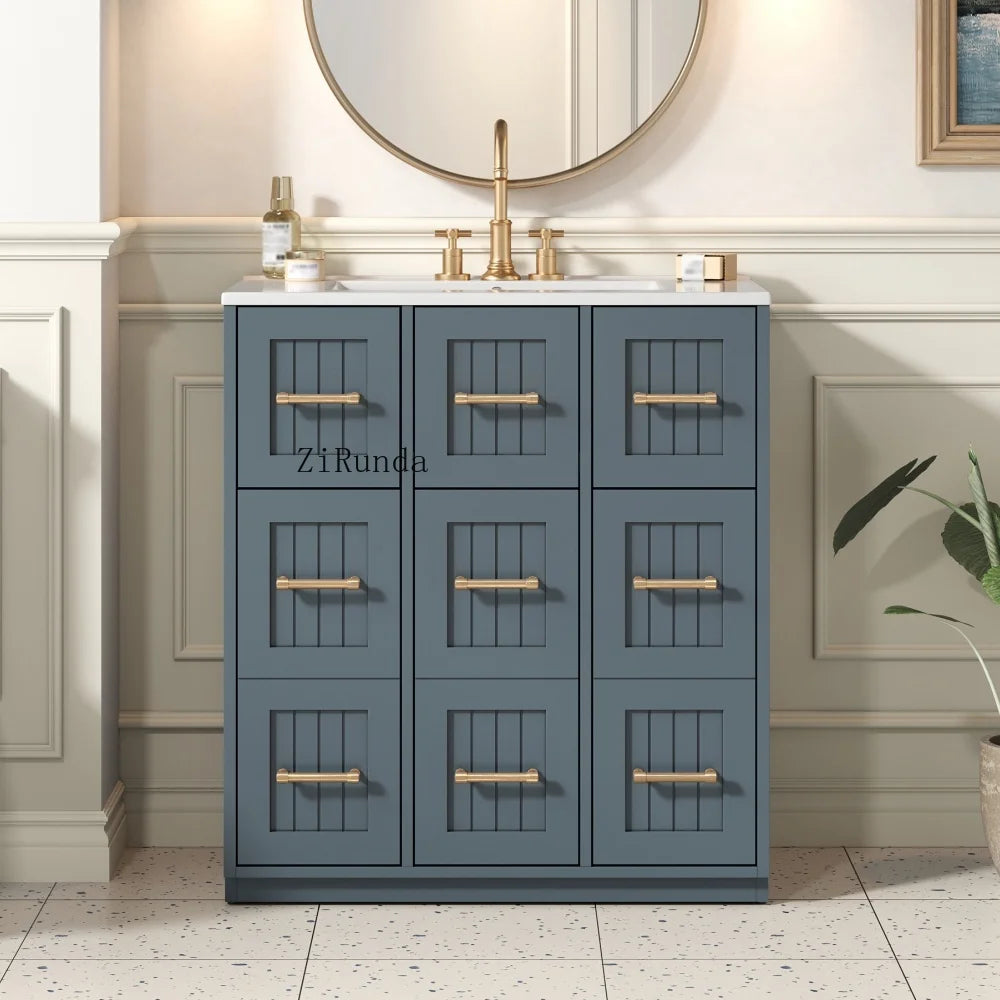 30inch Bathroom Vanity with Undermount Sink and Drawers, Painted Surface, Soft-Close Doors, Bathroom Cabinet with Tip-Out Drawer