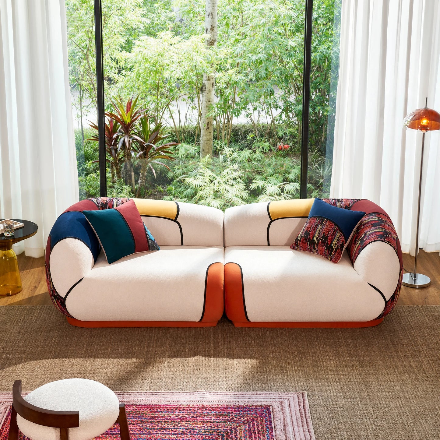 Modern Curved Chenille Four Seat Living Room Sectional