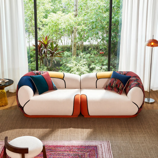 Modern Curved Chenille Four Seat Living Room Sectional