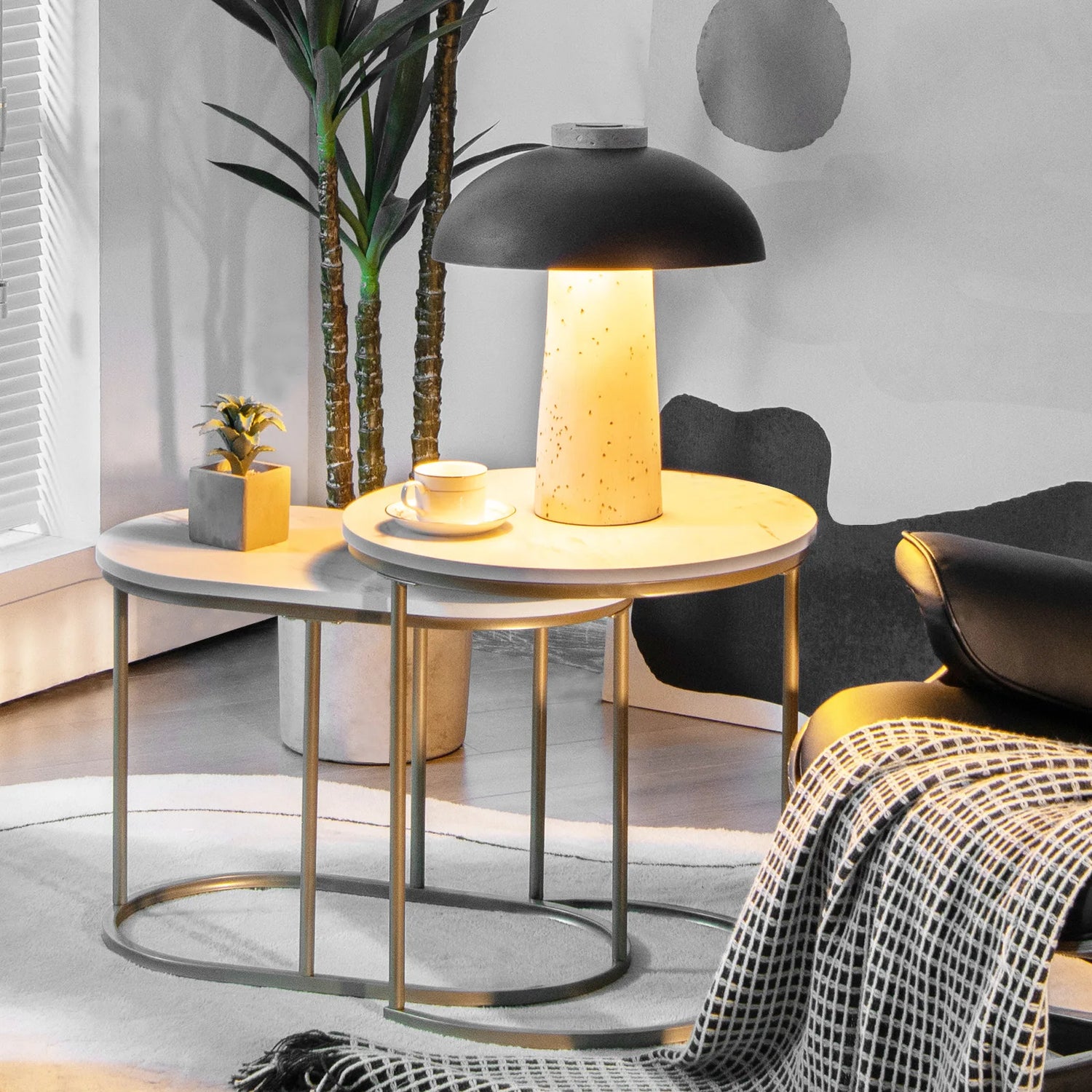 Nesting Coffee Table Modern Set of 2 Marble Coffee Side Table Set Living Room