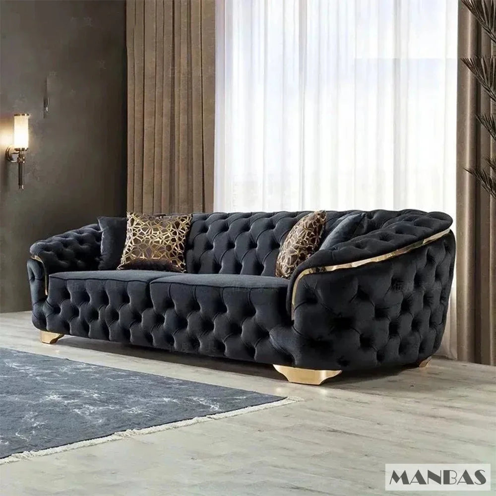 Linlamlim Classic Chesterfield Sectional Sofa with Cloth Buttons and Fabric Modular Couch for Living Room Seating Home Furniture
