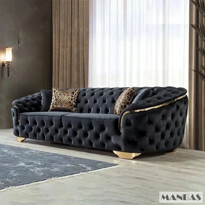 Linlamlim Classic Chesterfield Sectional Sofa with Cloth Buttons and Fabric Modular Couch for Living Room Seating Home Furniture