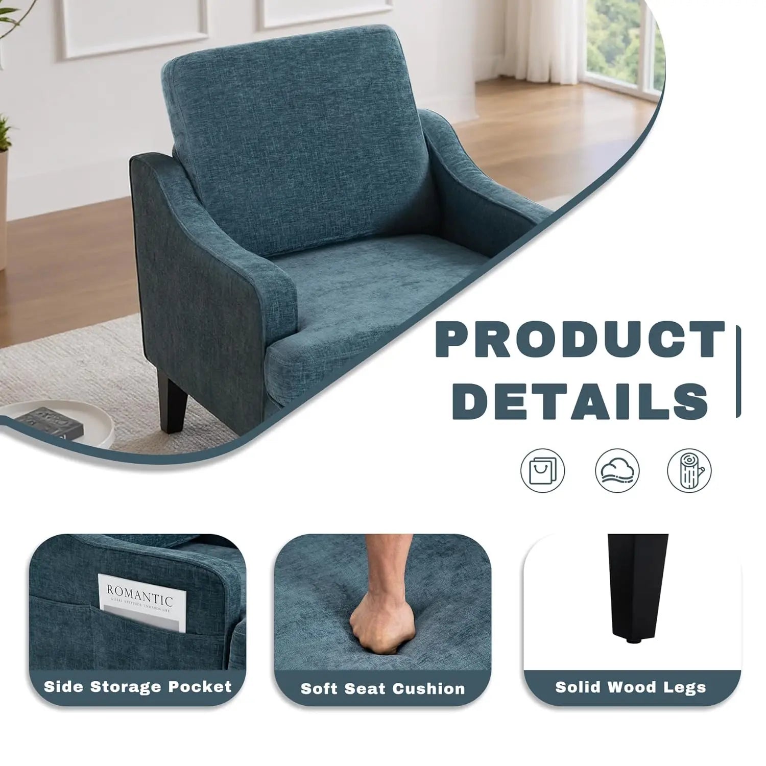 Accent Chairs Set of 2,Mid-Century Arm Chairs Chenille Fabric Living Room Chairs,Upholstered Reading Chairs for, Customized