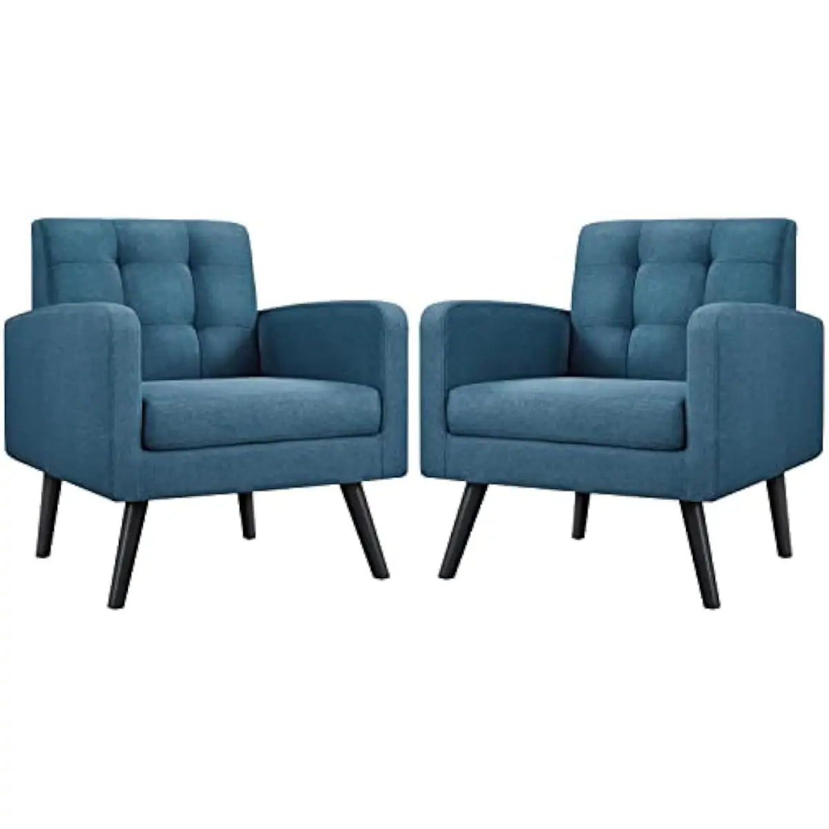Mid Century Modern Faux Leather Tufted Armchairs With Rubberwood Legs