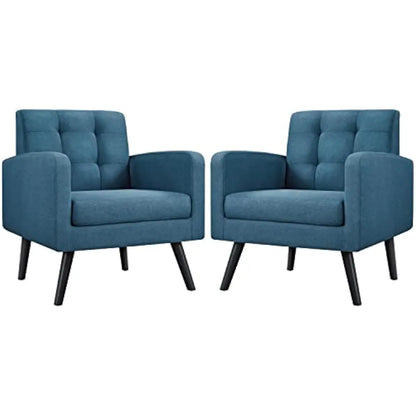 Mid Century Modern Faux Leather Tufted Armchairs With Rubberwood Legs