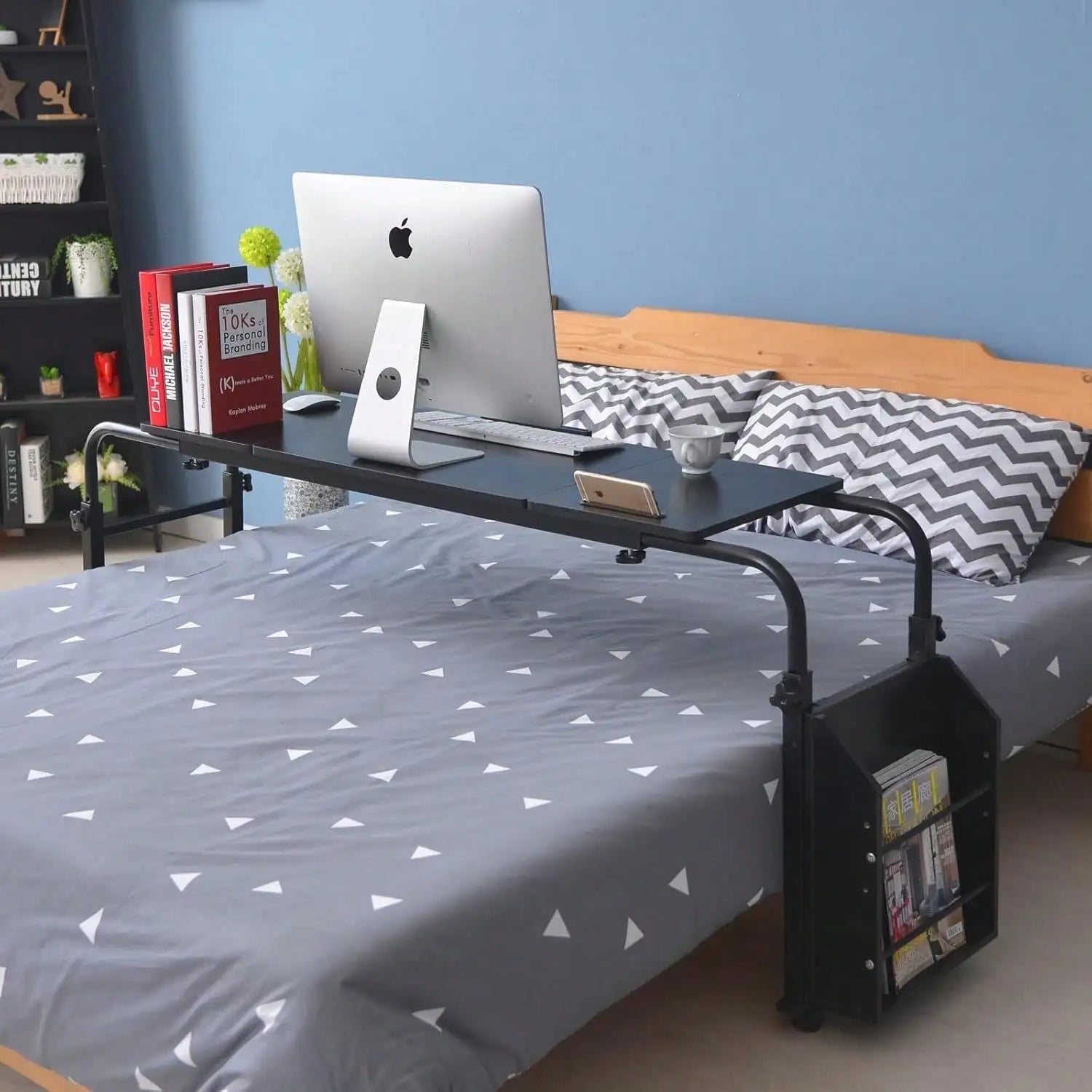 Mteryoing Overbed Table With Wheels, 31.5 In Laptop Desk Cart, Table Over The Bed Table Adjustable Height And Length For Hospita