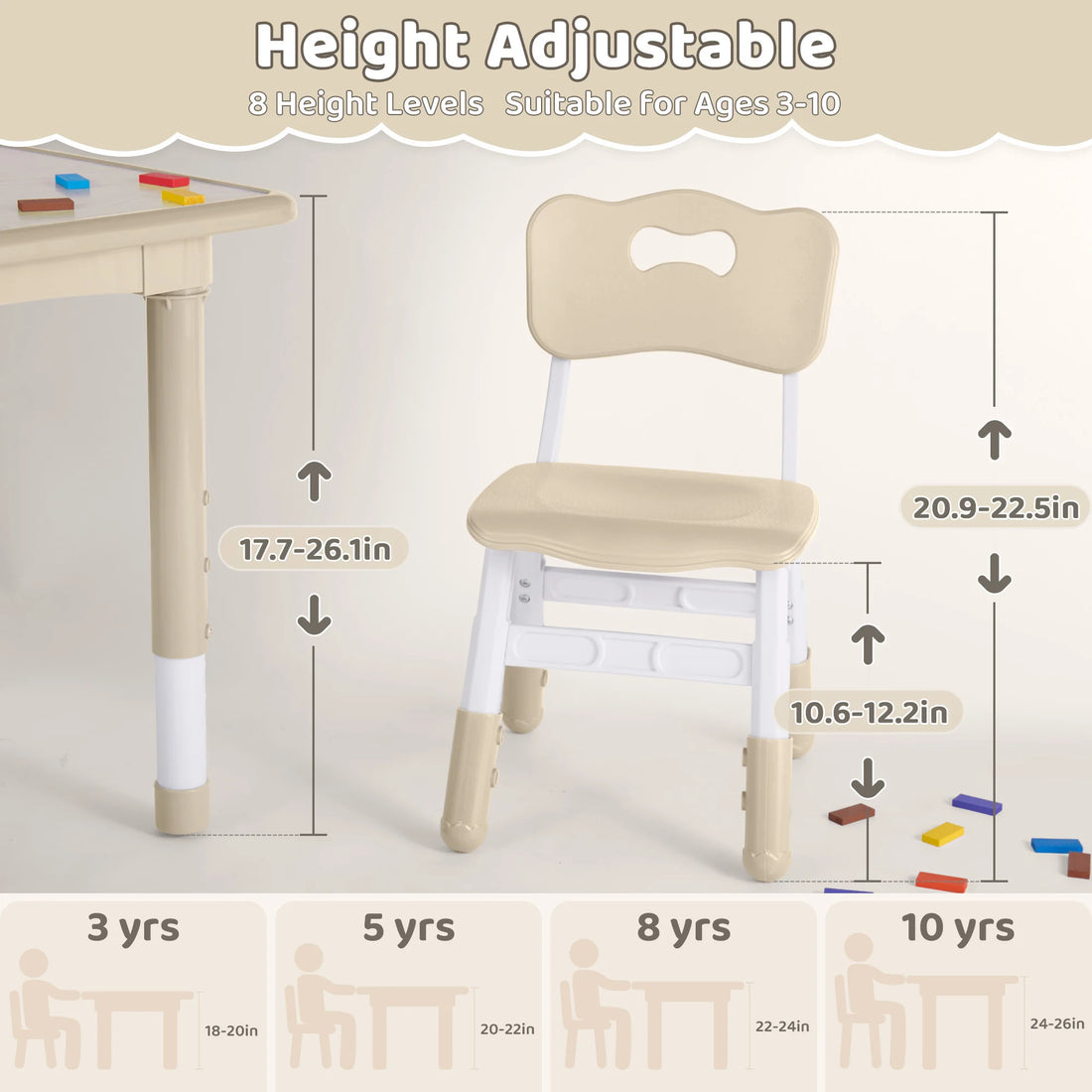 Adjustable Kids Table Set With Two Chairs For Montessori Art Learning