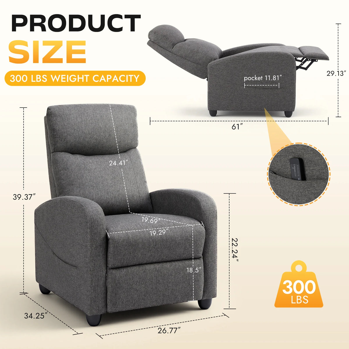 MCQ Modern Reclining Sofa With Lumbar Support For Home Theater