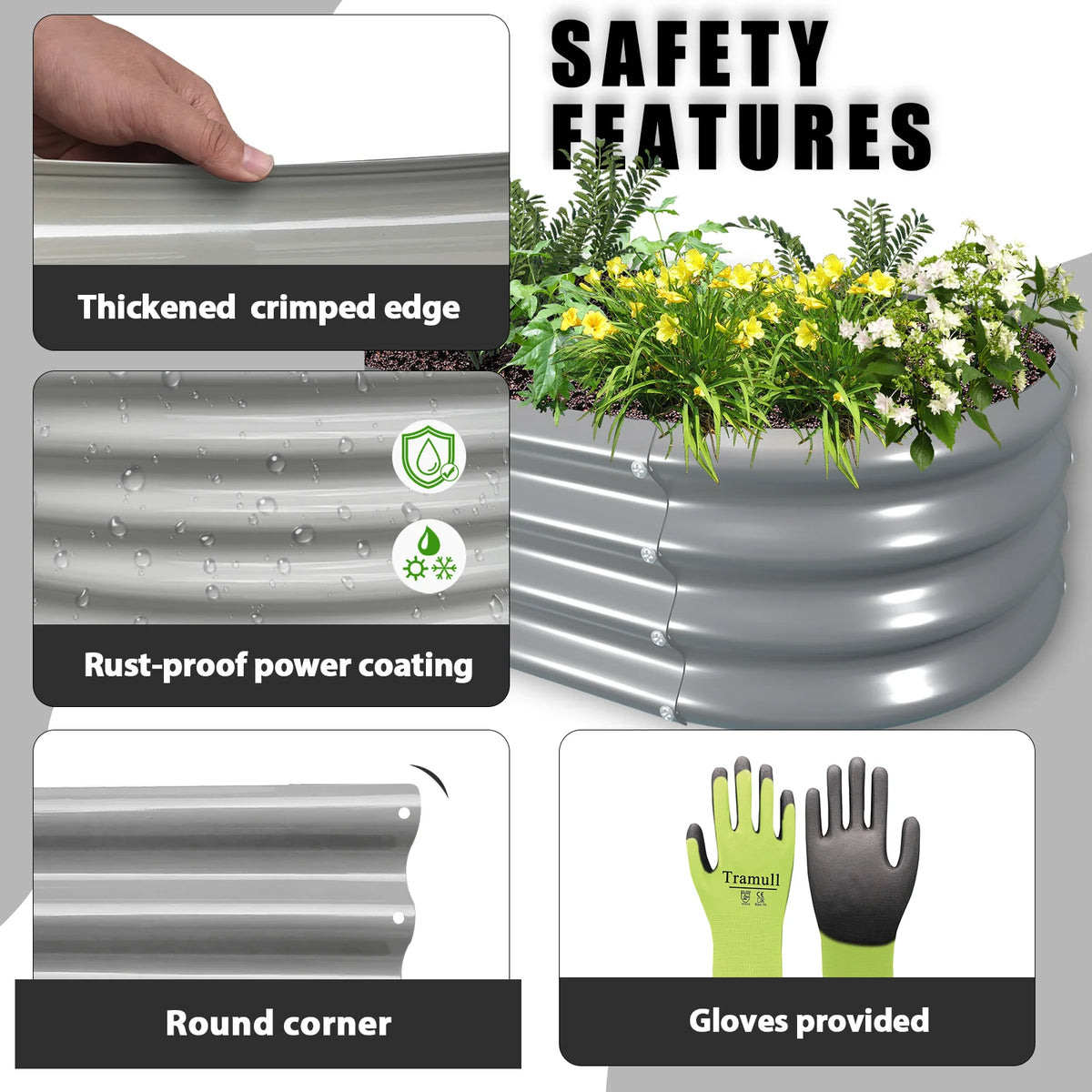 Galvanized Raised Garden Bed Planter Box for Vegetables and Flowers