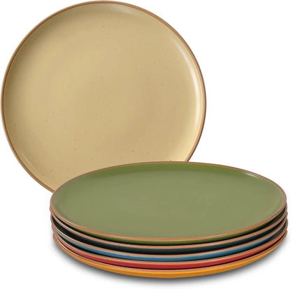 Ceramic Artisan Matte Dinner Plates Set of 6, 10 inch Dish Set - Microwave, Oven, and Dishwasher Safe