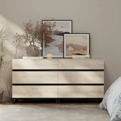 Dresser and Nightstand Set of 3, 63 Inches Dresser with 6 Drawers, 2 Nightstand with Drawer and Cabinet for Bedroom, Bedroom Fu