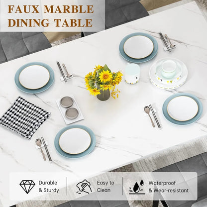 Dining Table Set For 4,Faux Marble Kitchen Table And Chairs Of 4, Modern Dining Room For 4,Dinner Table With Ve