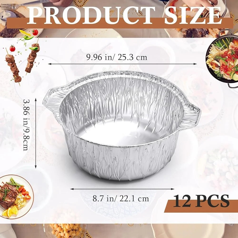 12 Pcs Disposable Aluminum Pots with Lids Round Foil Containers Multi Use Cookware Camping Outdoor Cooking Baking Heating