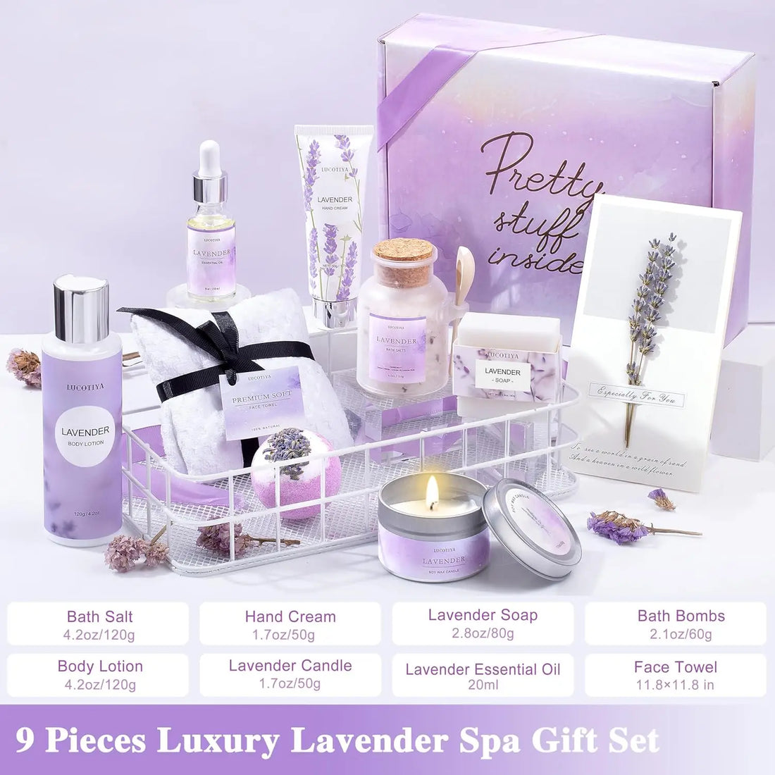 Lavender Spa Gift Basket for Women - Relaxing Self Care Set, Perfect for Christmas, Birthday, Mother&
