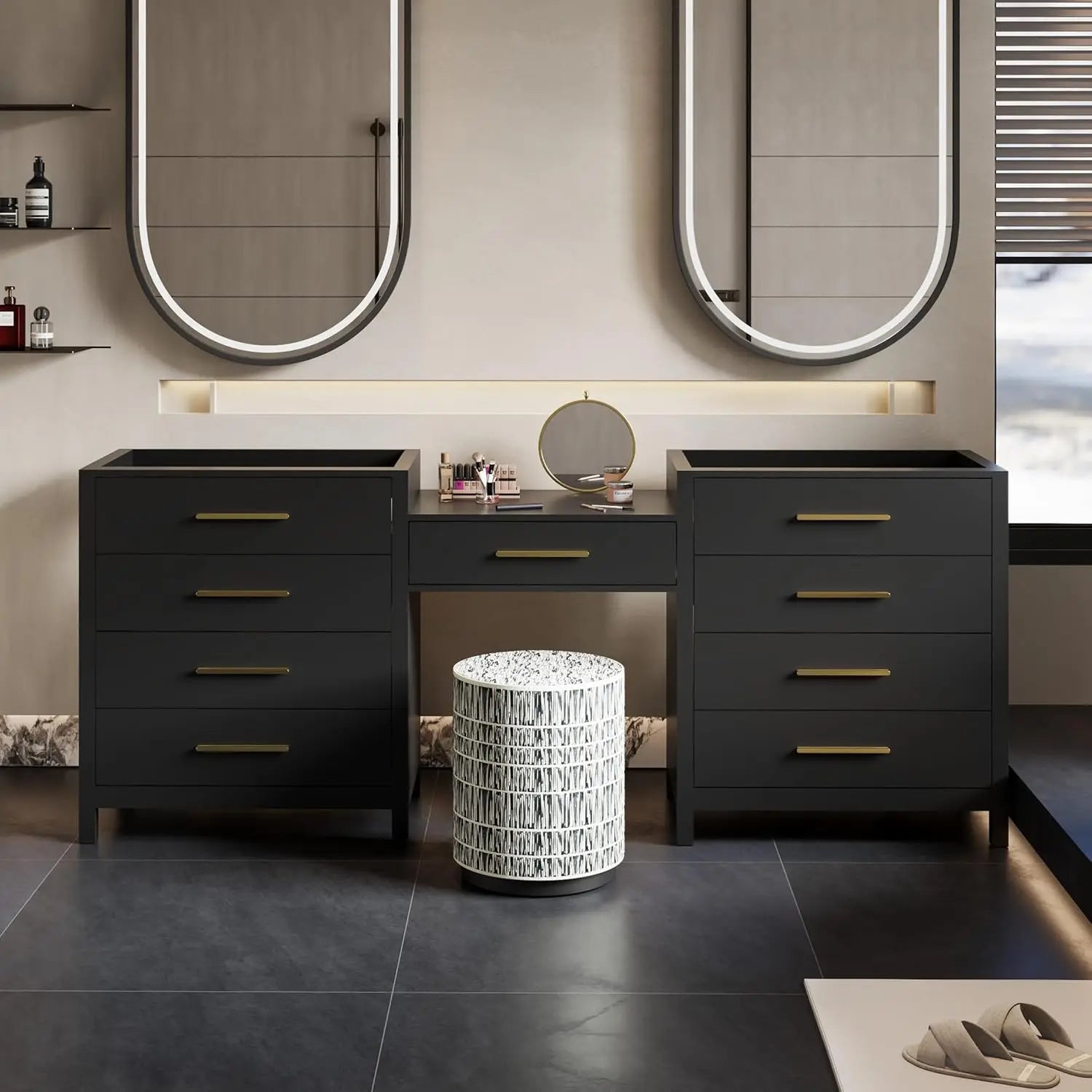 84" Modern Bathroom Vanity Sink Combo with 24" Makeup Desk 30" Dual Basins Faucets Drains White Customized