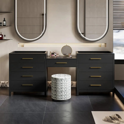 84" Modern Bathroom Vanity Sink Combo with 24" Makeup Desk 30" Dual Basins Faucets Drains White Customized