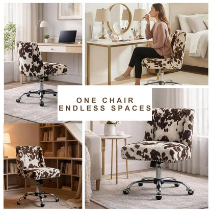 Cow Print Adjustable Swivel Fabric Office Chair Armless Upholstered Accent for Home Office Living Room Bedroom, Customized