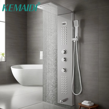 KEMAIDI Shower Panel Tower System with Digital Dispaly 4-Function Shower Systerm Faucet Mixer Rain Massage System with Body Jets