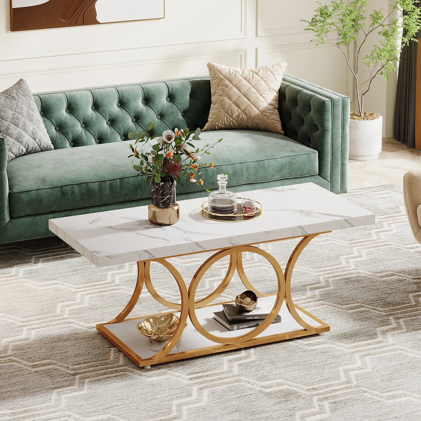 Tribesigns Two Tier Faux Marble Wood Coffee Table