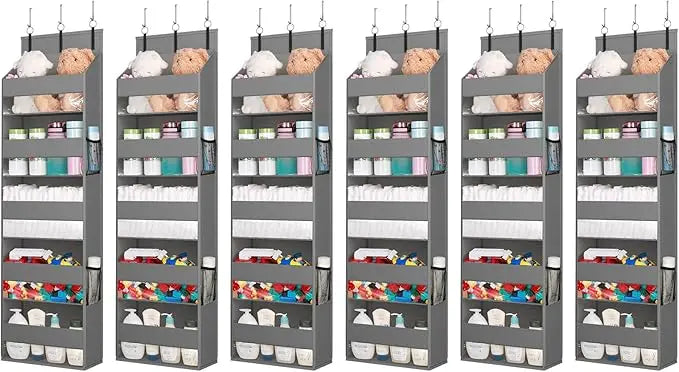 Over the Door Organizer, 5 Shelf Clear Window Hanging Storage with 4 Mesh Side Pockets, Anti Tilt 40 lbs Load Behind Door