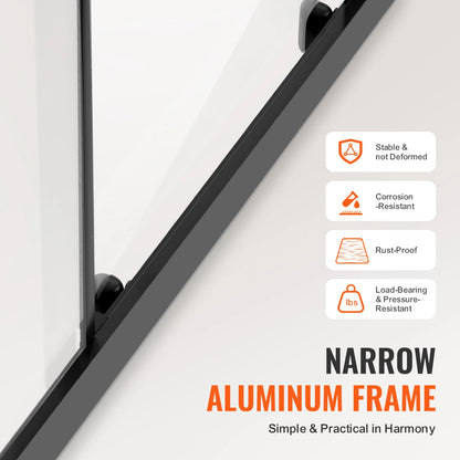 SucceBuy Semi-frameless Shower Door 57.8-59Wx70H in with 1/4in(6mm) Clear Tempered Glass Shatterproof &amp; Stainless Steel Hardware