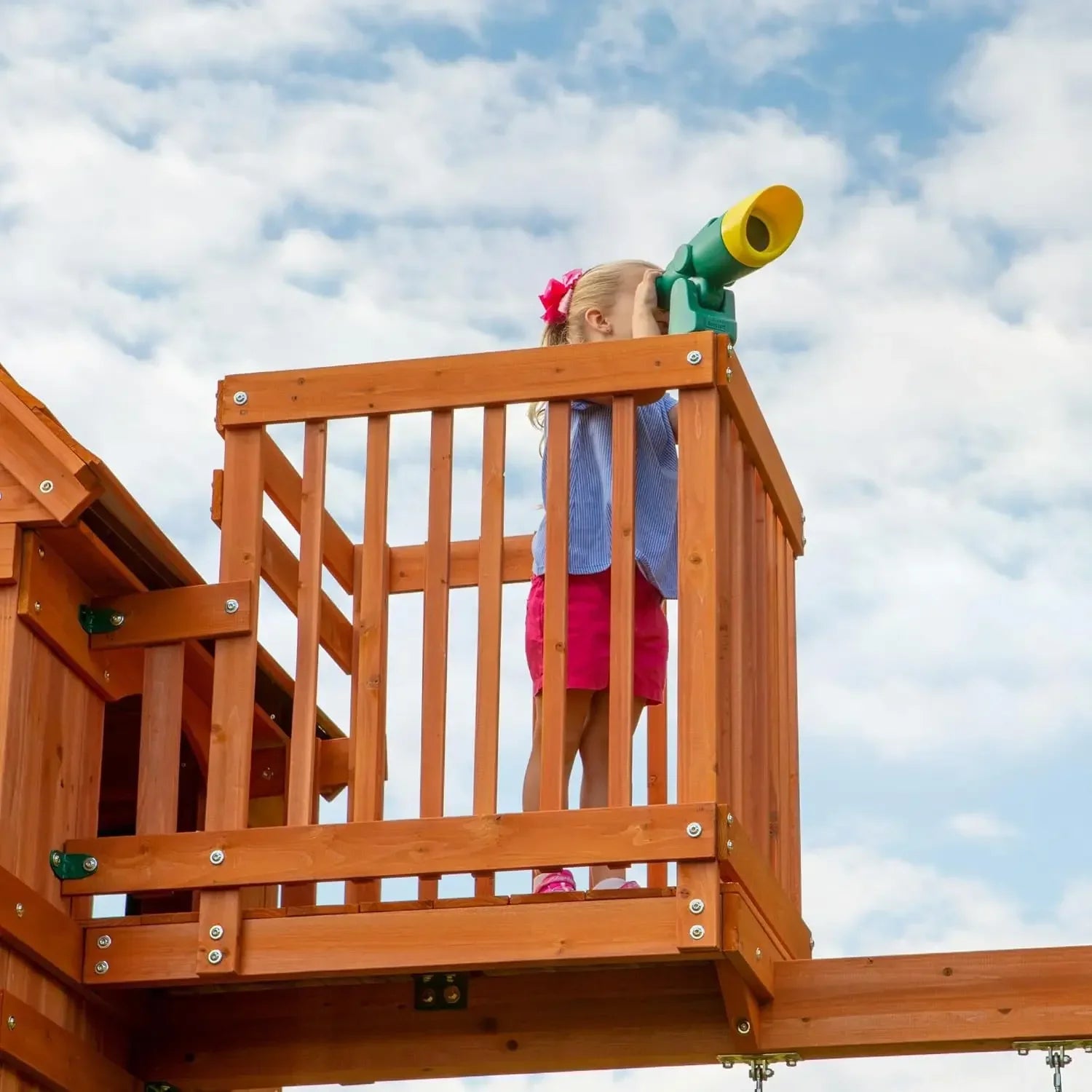 Hot SalesII Cedar Wood Swing Set with Wave Slide, Raised Clubhouse, Crow&