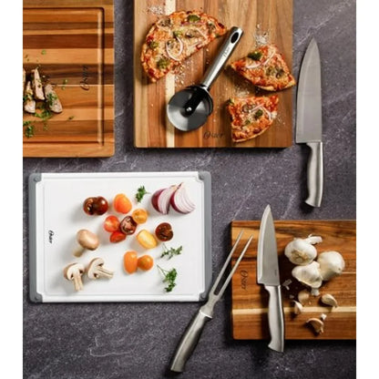 14 Piece Brushed Satin Stainless Steel Kitchen Knife Set with Swivel Block Holder and Knife Sharpener for Home Cooking