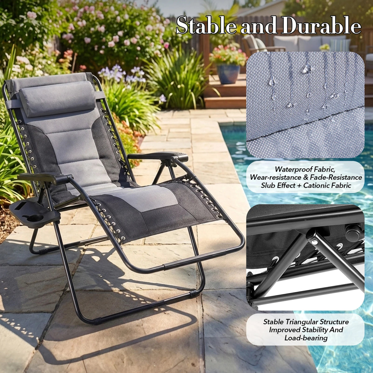 JHK Padded Zero Gravity Reclining Lounge Chair With Cup Holder