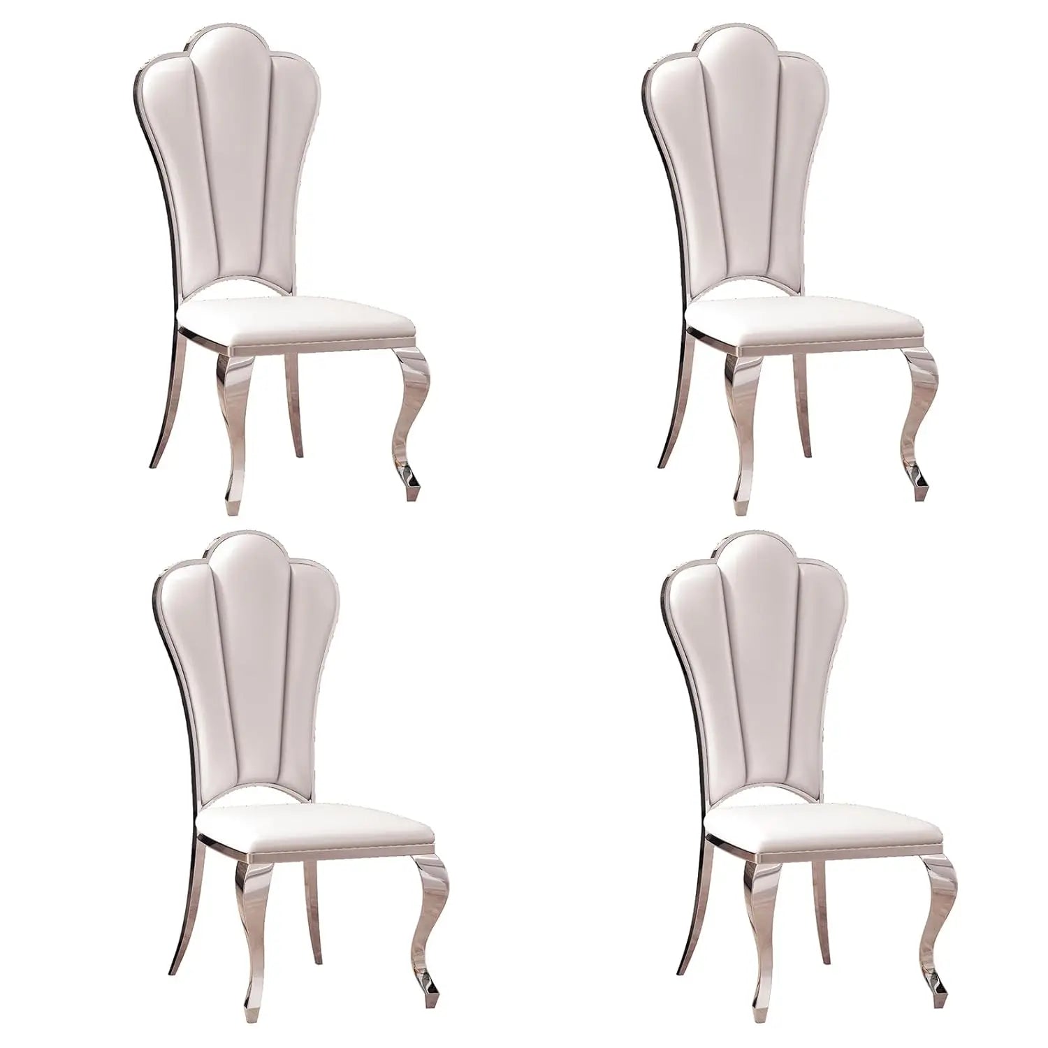 Modern Dining Chair Set of 4, Retro Luxury Leather Dining Room Chairs, Upholstered White Dining Chairs with Gold, Customized