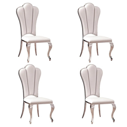 Modern Dining Chair Set of 4, Retro Luxury Leather Dining Room Chairs, Upholstered White Dining Chairs with Gold, Customized
