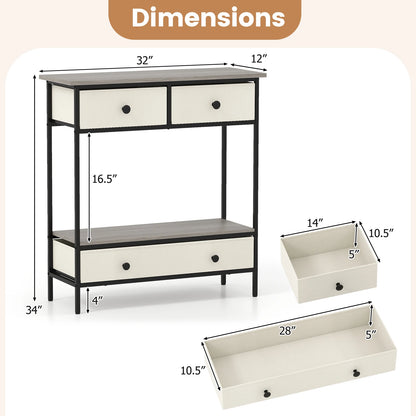 HOMASIS Farmhouse Console Table With Fabric Drawers And Open Shelf