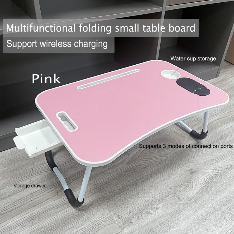 Simple, Sturdy, Durable, Wireless Charging Capable, Foldable Small Table, Bed Laptop Table