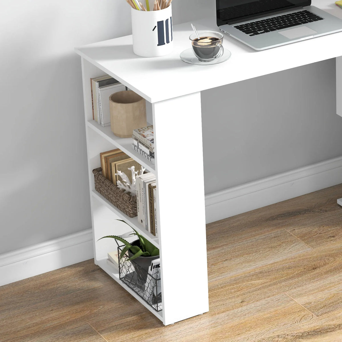 HOMCOM L Shaped Rotating Computer Desk with Storage Shelves