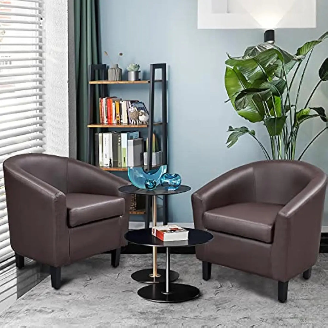 Modern Faux Leather Barrel Accent Chairs for Living Room Furniture