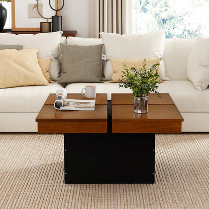 HOMASIS Square Coffee Table With Solid Wood Veneered Split Top