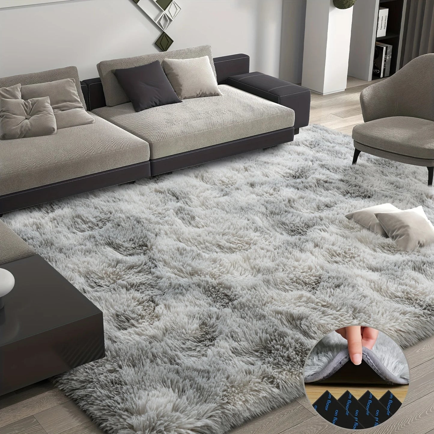 AUBUSSON Fluffy Tie Dyed Geometric Carpet For Living Room