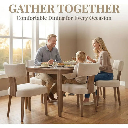 Elegant Upholstered Linen Dining Chairs Set of 4, Ergonomic Curved Backrest, Solid Wood Legs, Suitable for Kitchen &amp; Dining Room