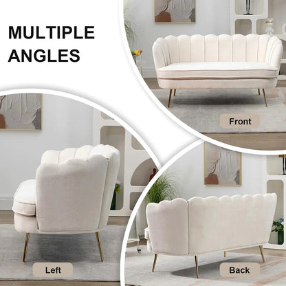 59" Chenille Upholstered Loveseat with Gold Metal Legs Petal Design Modern Mini Sofa for Bedroom Apartment, Customized