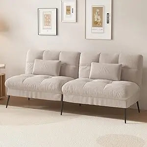 Convertible Futon Sofa Bed, 68" Corduroy Futon Couch with Adjustable Backrest, Folding Loveseat for Living Room, Bedroom (Cream